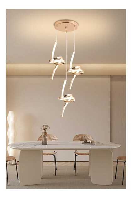 Modern Led Gold 3-Light Spiral Wave Design Pendant Chandelier - Suspension Ceiling Light (Model 6892-3-Gd) Adjustable