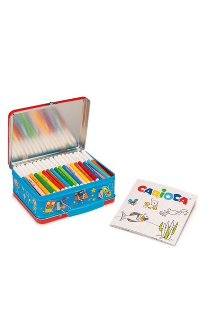 Set Valiza Metalica cu 80 de Carioci cu Varf Subtire si Bloc de Desen