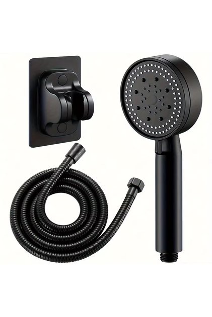 Siyah Banyo Duş Sistemi 5 Fonksiyonlu Başlık 150 Cm Hortum Profesyonel Otel Seti
