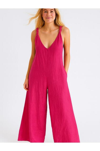İtalyan Keten Tulum - PEMBE