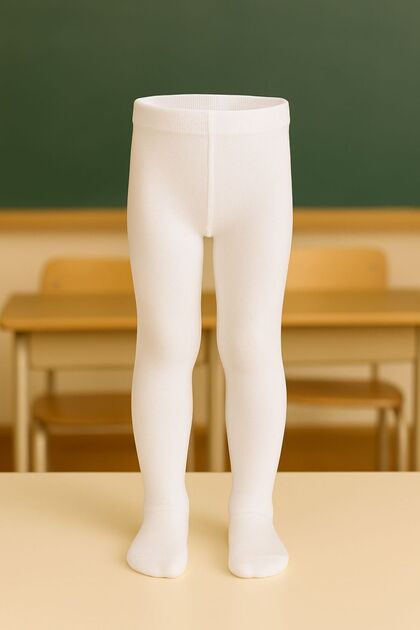 Girls' Cotton Plain Pantyhose White School Socks