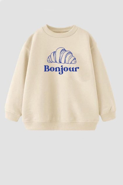Girl's 3 Thread Fabric Croissant Printed Sweatshirt