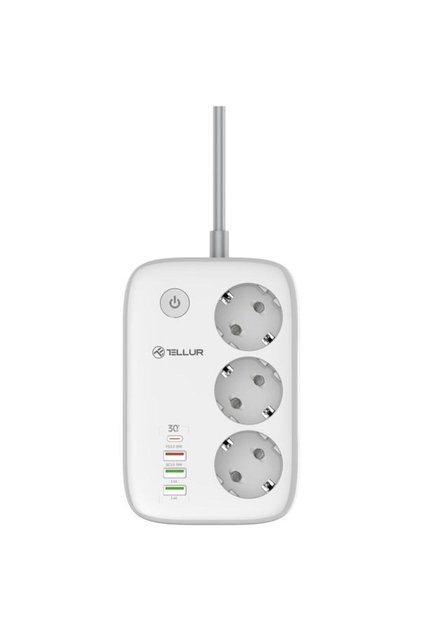 Prelungitor inteligent TLL331521, Wi-Fi, 3 porturi, PD30W, QC18W, 2xUSB 2.4A, 2500W, 10A, supratensiune și