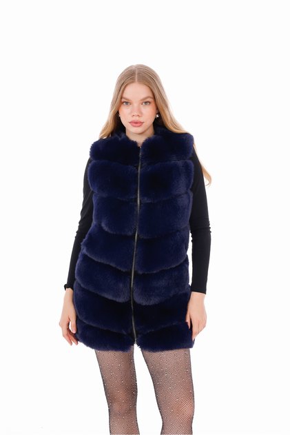 Classic Imported Plush Navy Blue Faux Plush Fur Vest