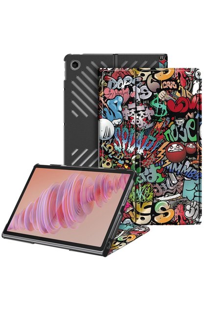 Husă pentru tabletă Lenovo Tab Plus, cu suport multi-unghi, FoldPro, stil urban, set cu autocolant