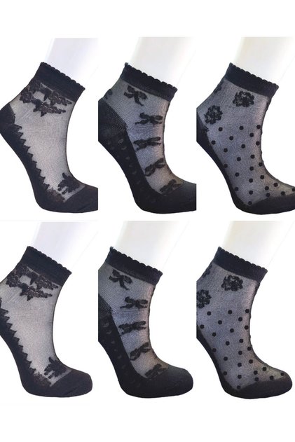 Women's Top Tulle Patterned Lace Bottom Combed Cotton 6-Piece Thin Summer Socks (8-9-10 Ilbas)