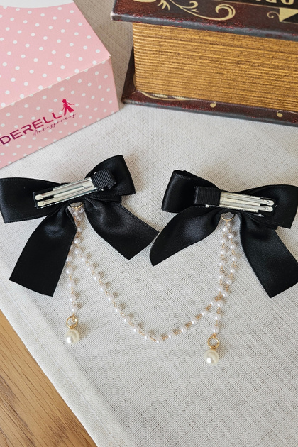 Cinderella Set of 2 Pearl Dangle Cream Bow Clip Hairpins  display picture 2