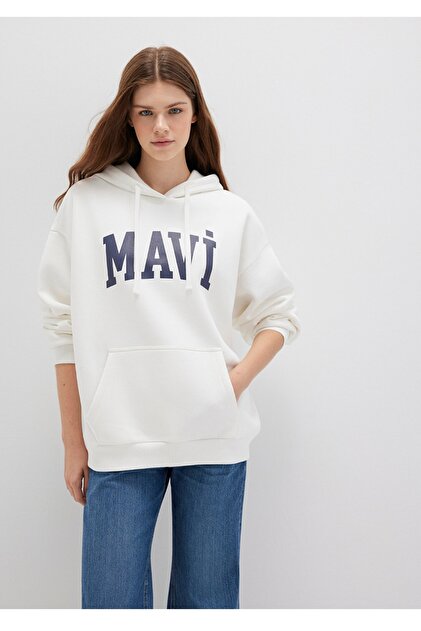 ◆◆◆ メビウス ◆◆◆ Mavi logo baskılı kapüşonlu oversiz (geniş kesim) sweatshirt