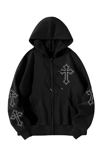 TRUST I MEN Sサイズ Unisex Siyah Fermuarlı Oversize Baskılı Butterfly Gothic Moda Touz 黒 パーカー trust i ツアーmen ミュージシャン