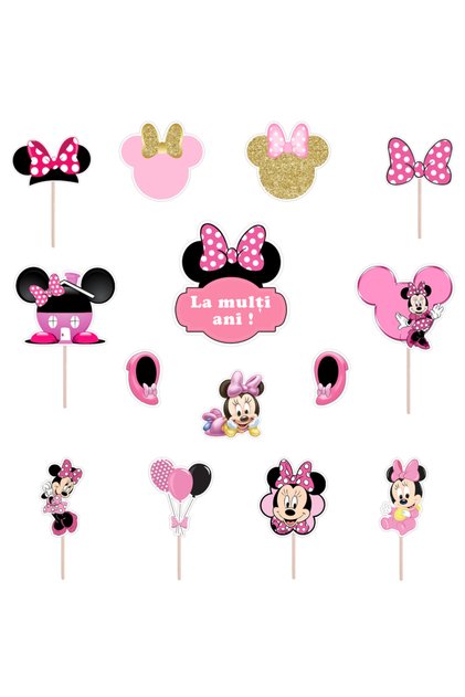 Set accesorii brioșe/ tort, 13 buc, tematică Minnie Mouse Tip 1, Photo Paper Glossy