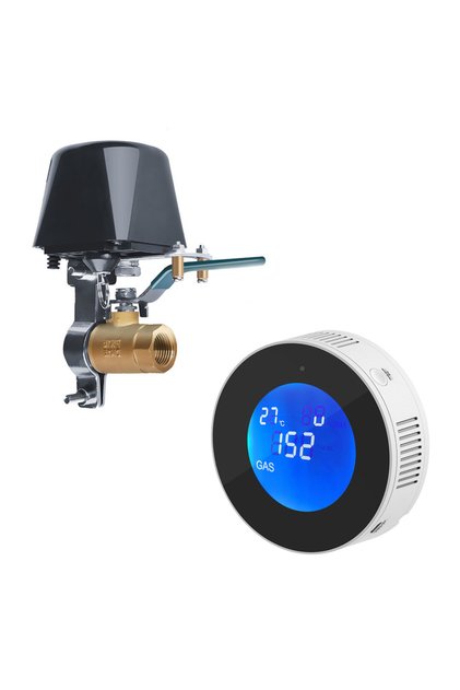 Detector de scurgeri de gaz WiFi și pachet de electrovalvă cu oprire automată, compatibil cu Tuya/Smartlife