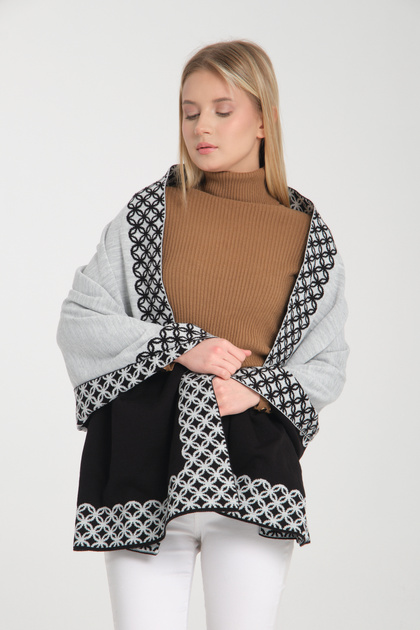 Ring Patterned Knitwear Shoulder Shawl – Stylish and Comfortable Poncho Model, Women's Shoulder Shawl, Winter Shoulder Shawl