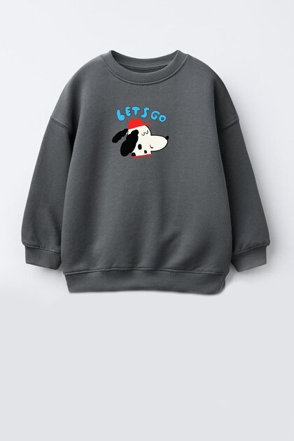 Boy's Dog Printed 3 Thread Fabric Cotton Sweatshirt