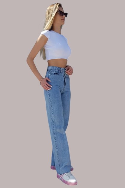 Young Girl High Waist Wide Leg Blue Palazzo Jeans