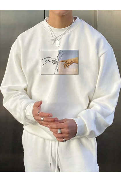 Unisex Women/Men Hand Custom Printed Colorful Oversize Crew Neck Cotton Sweatshirt