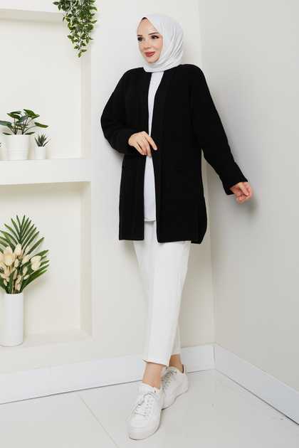 Women's Sleeve Fold Pocket Midi Length Cardigan