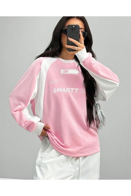سويت شيرت Y2K Streetwear Smarttooth مطبوع باللون الأسود للجنسين برقبة دائرية