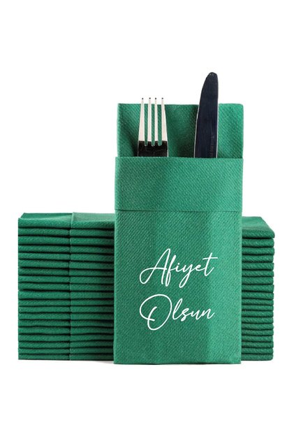 12 Pieces - Fabric Textured Airlaid Premium Napkins (White) Enjoy Your Meal Printed