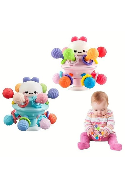 Jucărie senzorială și de dentiție Montessori Baby Teether Ball, Albastru
