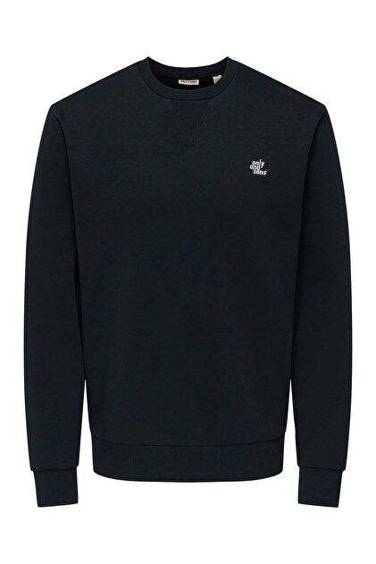 Only & Sons Onsceres Reg Ls Logo Crew Siyah Erkek Sweatshirt