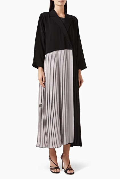 Capture Elegance with This Two-Tone Pleated Detail Evening Dress Kaftan Modern Design