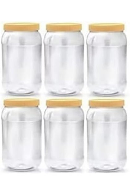 6-Pieces Plastic Spice Storage Pet Jar - Sunpet 2000 ml Round Clear Jars with lid - Plastic
