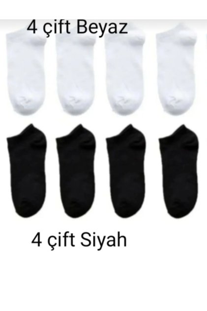 8 Pairs of Unisex Black and White Anti-Sweat Cotton Booties Sneaker Socks