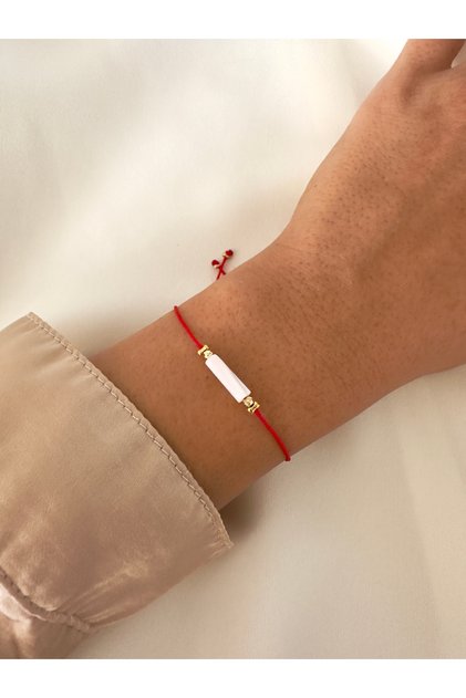 White Cylinder Red Rope Bracelet