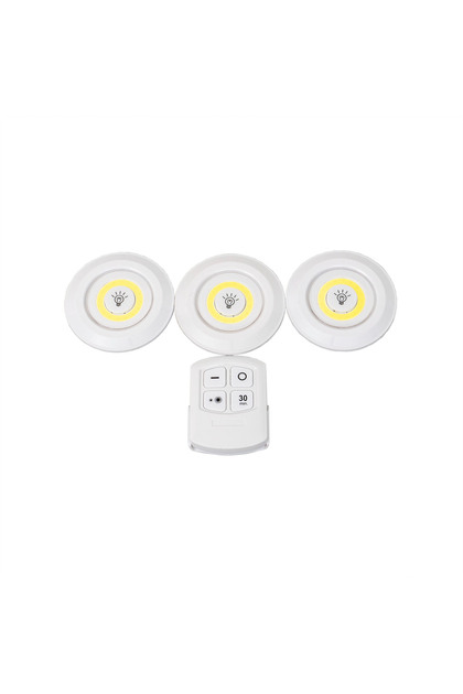 Set 3 becuri LED cu telecomandă pentru mobilă, autoadezive, rotunde / ZTS 8221 ZTS8221