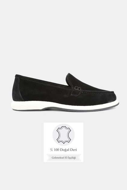 Women's Black Suede Khaki Natural Leather Loafer Shoes, Size 36-41