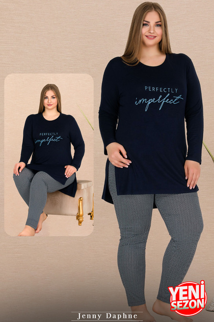 Plus Size Gray Color Pajamas Long Sleeve Crew Neck Tight Long Leg Viscose Fabric Pajamas Set 11311