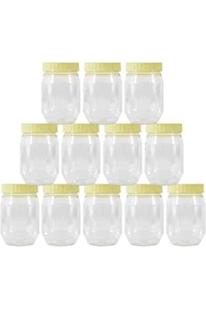 Plastic Spice Storage Pet Jar with Lid 12-Pieces Set, Sunpet 750 ml Capacity, Clear