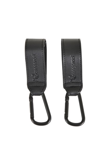 Set 2 carlige tip carabiniera Leather Hooks pentru orice tip de carucior, prindere velcro, Negru