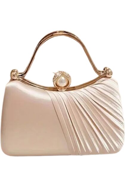 Elegant Peach Goddess Evening Clutch with Golden Accents – Chic Polyester Handbag with Buckle Clos
