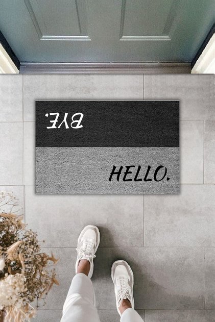 Dekoratif Dijital Paspas Hello-bye Kapı Önü Paspası 70x45cm