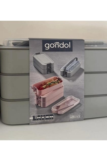 Gondol Layer Lunch Box Locked Layered Lunch Box with Fork and Spoon