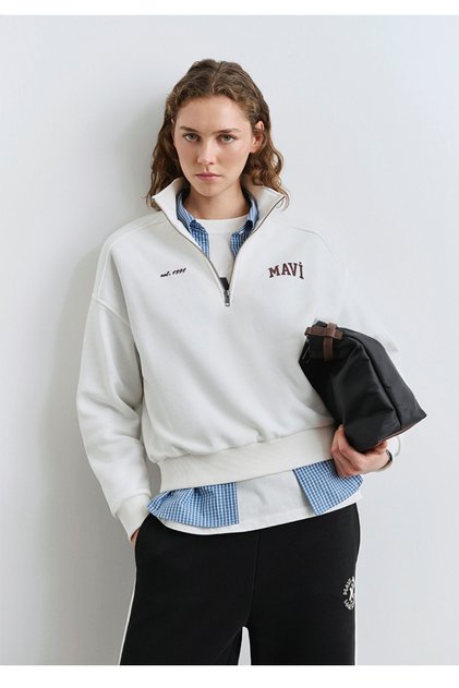 Loose Fit Sweatshirt with Half-Zipper and Logo Print