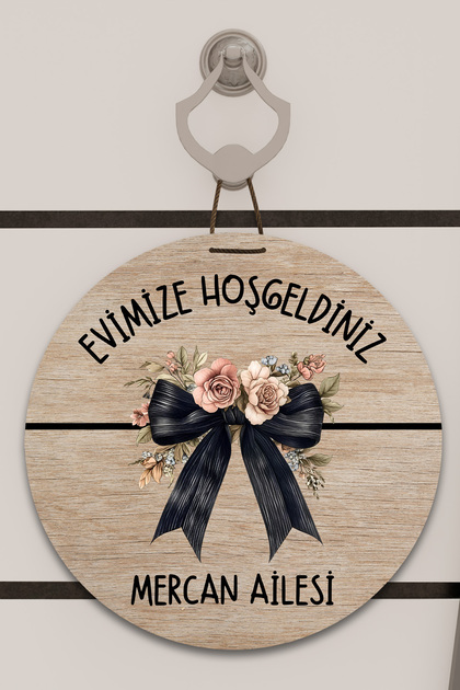 Dijital Baskı Açık Ahşap, Kurdele desenli, Kişiye Özel Kapı süsü, Duvar Süsü