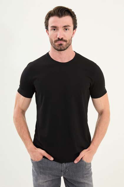 Plain Slim Fit Crew Neck Basic Men's T-Shirt Black - 36863.25Y