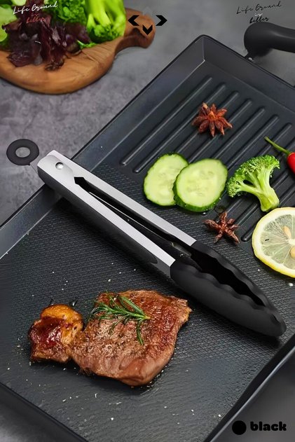 Stainless Steel Kitchen Tongs with Silicone Tips Heat Resistant Non-Slip Handle Grilling Salad Serving Tongs