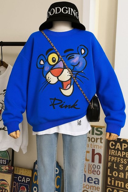 3 Yarn Combed Cotton Pink Printed Unisex Sweatshirt