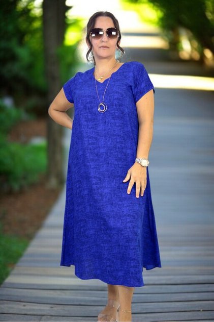Short Sleeve V-Neck Comfortable Fit Cotton Viscose A-Line Plus Size Dress