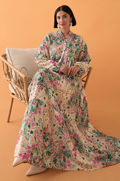 InStyle Bay Flower Green Mango Dress- Trendyol InStyle Bay Flower Green Mango Dress- Trendyol