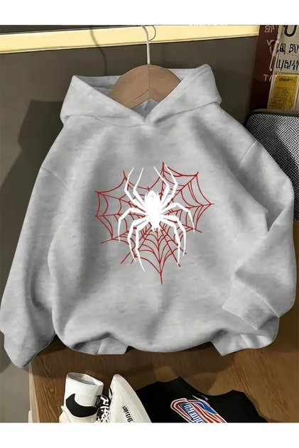 Winter Hooded Sweatshirt, Children's Spider Web Heart Printed