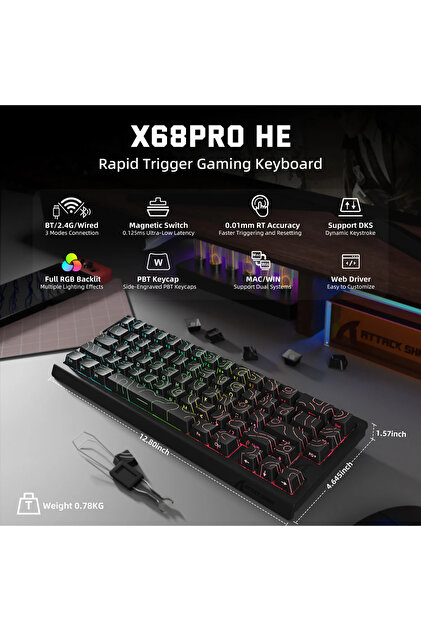 Attack Shark X68PRO HE RGB 8000Hz Kablosuz Rapid Trigger - Snap