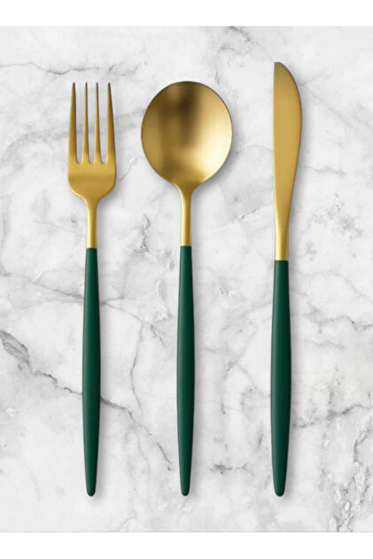 Gold-Green Modern Cutlery Set for 1 Person