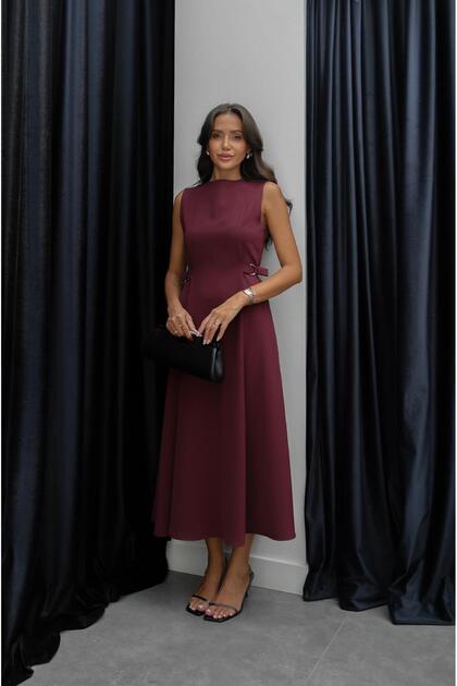 Burgundy Dress with Belt Detail