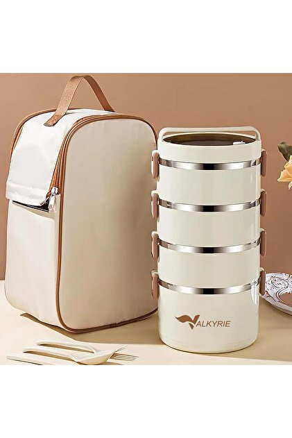 valkyrie 4 Gözlü Çelik Isı Yalıtımlı Çanta Yemek Kabı Seti Çantalı