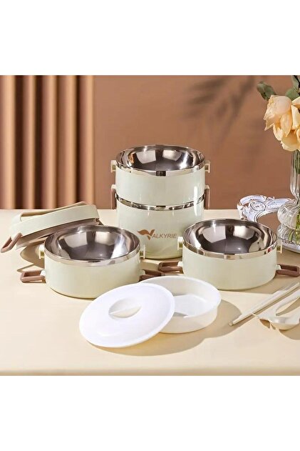 valkyrie 4 Gözlü Çelik Isı Yalıtımlı Çanta Yemek Kabı Seti Çantalı