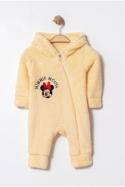 Winter Sweet Welsoft Minnie Mouse Embroidered Zippered Hooded Baby Jumpsuit